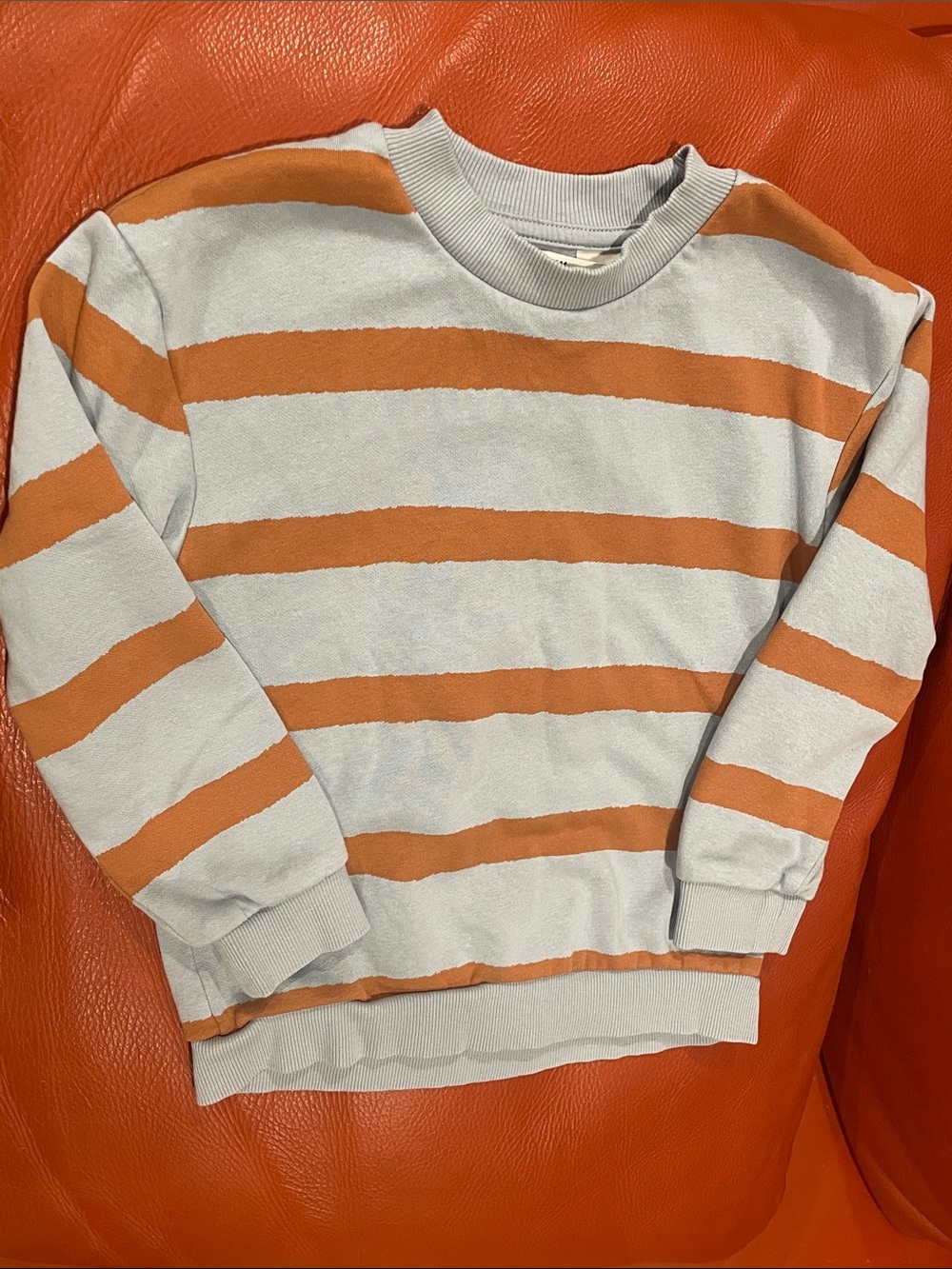 H&M  youth size 5 Crewneck Sweater in Light Blue and Burnt Orange Stripes